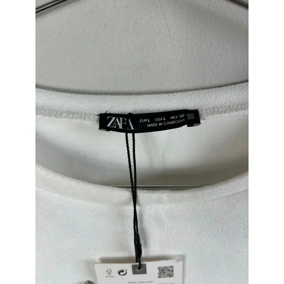 Zara Womens Short Sleeve with Crystal White Floral T Shirt Dress Sz L - Picture 7 of 13